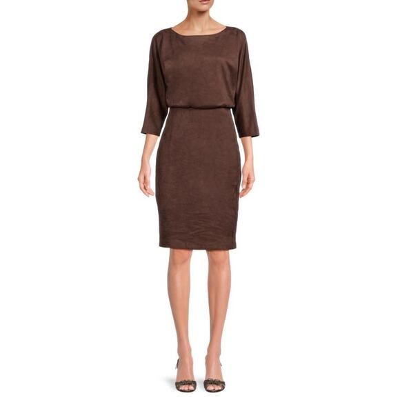 J.McLaughlin Tinley 3/4 Sleeve mocha brown faux suede Sheath Dress sz XS $248 - Picture 1 of 8